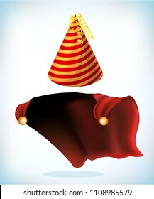 birthday hat. Masquerade costume headdress. Carnival or Halloween Cartoon Vector illustration. Funny super hero flying with cloak. Funny super hero flying with cloak.