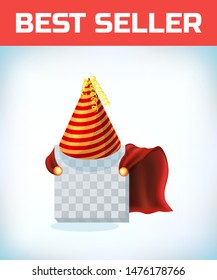 birthday hat. Masquerade costume headdress. Carnival or Halloween Cartoon Vector illustration. Red cape