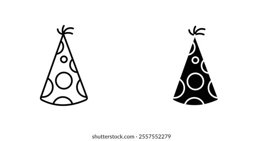 Birthday hat outlined and solid icon vector collection.