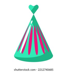 Birthday hat. Paper cap holiday icon isolated on white background and party celebration. Funny colorful object for carnival and surprise accessory in shape cone vector illustration