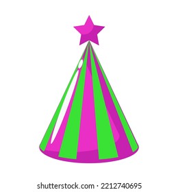 Birthday hat. Paper cap holiday icon isolated on white background and party celebration. Funny colorful object for carnival and surprise accessory in shape cone vector illustration