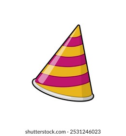 Birthday hat pink and yellow color vector isolated on white background. Party hat icon.