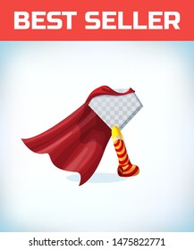 birthday hat and pipe. Masquerade costume headdress. Carnival or Halloween Cartoon Vector illustration. Red cape