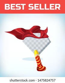 birthday hat and pipe. Masquerade costume headdress. Carnival or Halloween Cartoon Vector illustration. Red cape