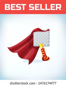 birthday hat and pipe. Masquerade costume headdress. Carnival or Halloween Cartoon Vector illustration. Red cape