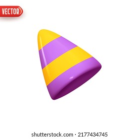 Birthday hat. Realistic 3d design element In plastic cartoon style. Icon isolated on white background. Vector illustration