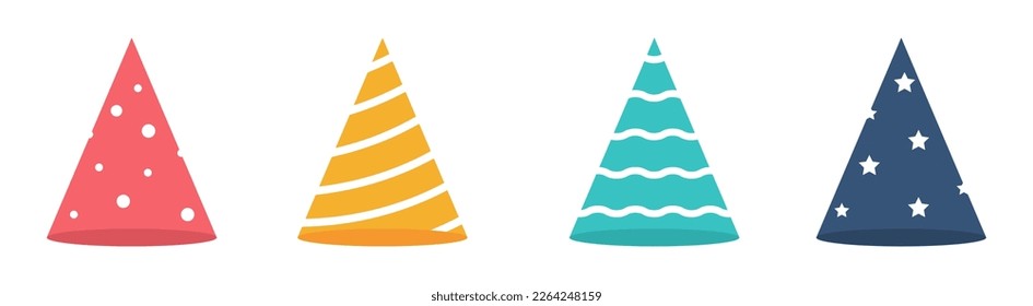 Birthday hat set. Festive cone hats. Vector