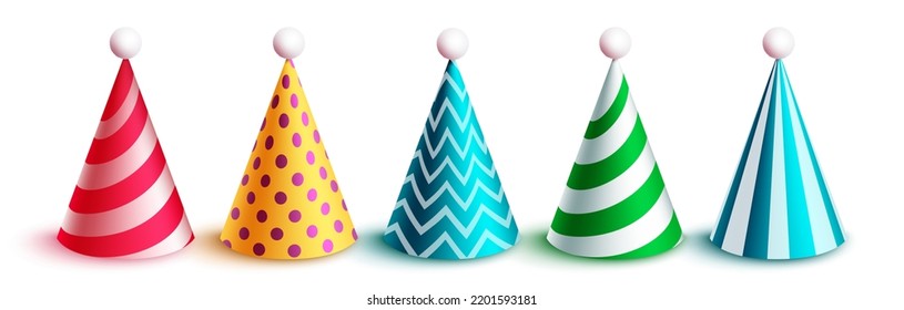 Birthday hat set vector design. Birthday hats element with pattern and dots collection for kids party occasion. Vector Illustration.