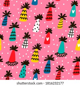 Birthday hats seamless pattern.  Abstract background. Great for fabric, textile, wrapping paper. Vector Illustration.