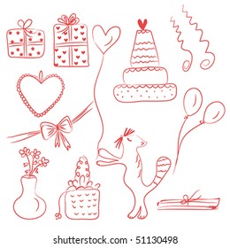 Birthday holiday doodle red set