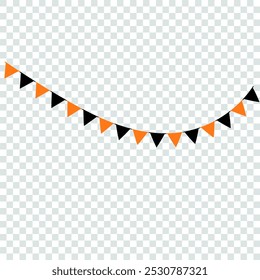 Birthday and holiday triangle flag party garland on transparent background. Realistic vector illustration of colorful carnival festive triangular paper bunting for