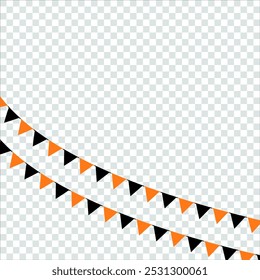 Birthday and holiday triangle flag party garland on transparent background. Realistic vector illustration of colorful carnival festive triangular paper bunting for