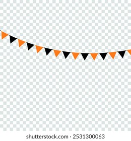 Birthday and holiday triangle flag party garland on transparent background. Realistic vector illustration of colorful carnival festive triangular paper bunting for