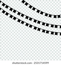 Birthday and holiday triangle flag party garland on transparent background. Realistic vector illustration of colorful carnival festive triangular paper bunting for