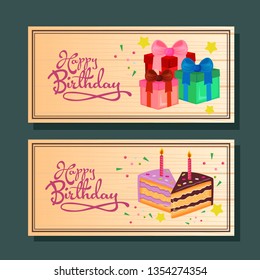 birthday horizontal banner with present and cake