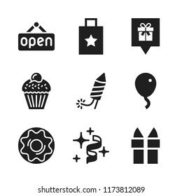 birthday icon. 9 birthday vector icons set. cupcake, gift shop pin and gift bag icons for web and design about birthday theme