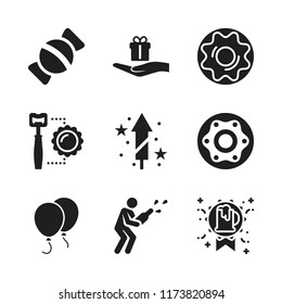 birthday icon. 9 birthday vector icons set. donut, candy and fireworks icons for web and design about birthday theme