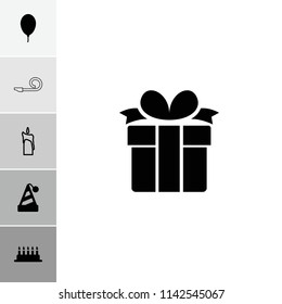 Birthday icon. collection of 6 birthday filled and outline icons such as party hat, cake, balloon, candle, present. editable birthday icons for web and mobile.