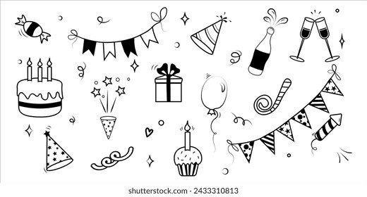 Birthday icon element. Hand drawn birthday doodles, event design element. Vector illustration.