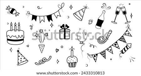 Birthday icon element. Hand drawn birthday doodles, event design element. Vector illustration.