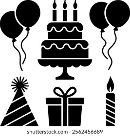 Birthday Icon set with party celebration vector icon illustration 