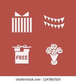 birthday icon. birthday vector icons set free gifts, gift, party flags and rose bouquet