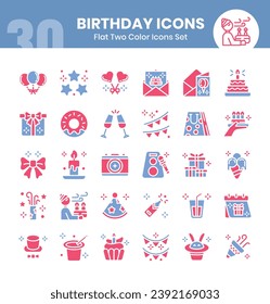 
Birthday Icons Bundle. Flat two color icon style. Vector illustration birthday and anniversary.

