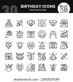 
Birthday Icons Bundle. Thin outline icon style. Vector illustration birthday and anniversary.

