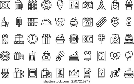 Birthday icons collection is a vector illustration with editable stroke.