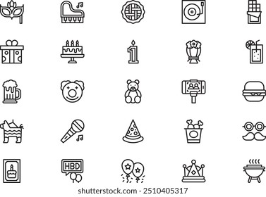 Birthday icons collection is a vector illustration with editable stroke.
