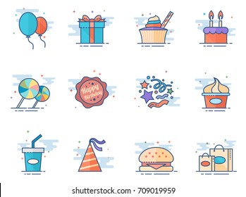 Iconos de cumpleaños en color plano