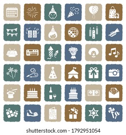 Birthday Icons. Grunge Color Flat Design. Vector Illustration.