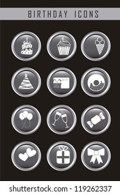 birthday icons over black background. vector illustration