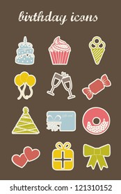 birthday icons over brown background. vector illustration
