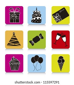 birthday icons over colorful square. vector illustration