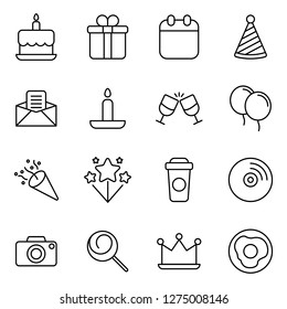 Birthday icons pack. Isolated birthday symbols collection. Graphic icons element