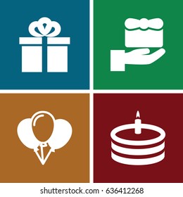 Birthday icons set. set of 4 birthday filled icons such as gift, cake