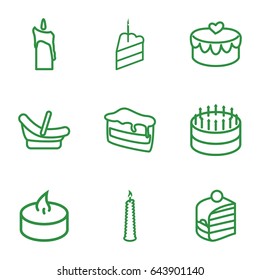 Birthday icons set. set of 9 birthday outline icons such as baby basket, piece of cake, heart lock, candle