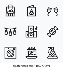 Birthday icons set line with white background - vector