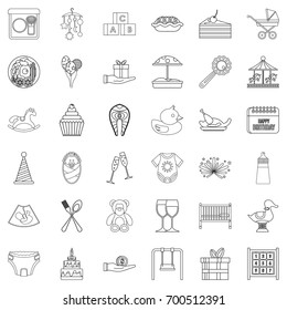 Birthday icons set. Outline style of 36 birthday vector icons for web isolated on white background