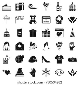 Birthday icons set. Simple style of 36 birthday vector icons for web isolated on white background