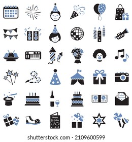 Iconos de cumpleaños. Diseño Plano De Dos Tonos. Ilustración vectorial.