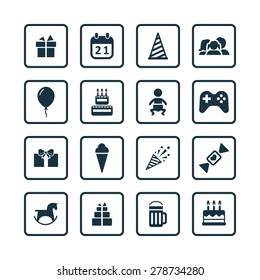 birthday icons universal set for web and mobile