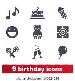 Birthday icons: vector set of family feast signs.