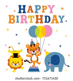 Birthday illustration with a fun circus theme