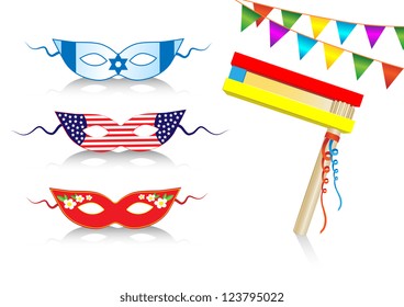 birthday international decorative elements with flags and masks