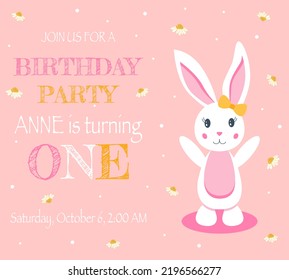 Birthday invitation with bunny. Birthday party invitation