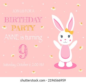 Birthday invitation with bunny. Birthday party invitation