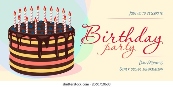 Birthday invitation. Cake with candles