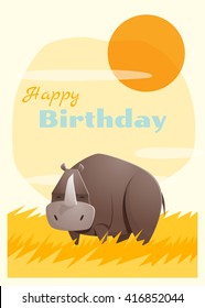 Birthday and invitation card animal background with rhino,vector,illustration